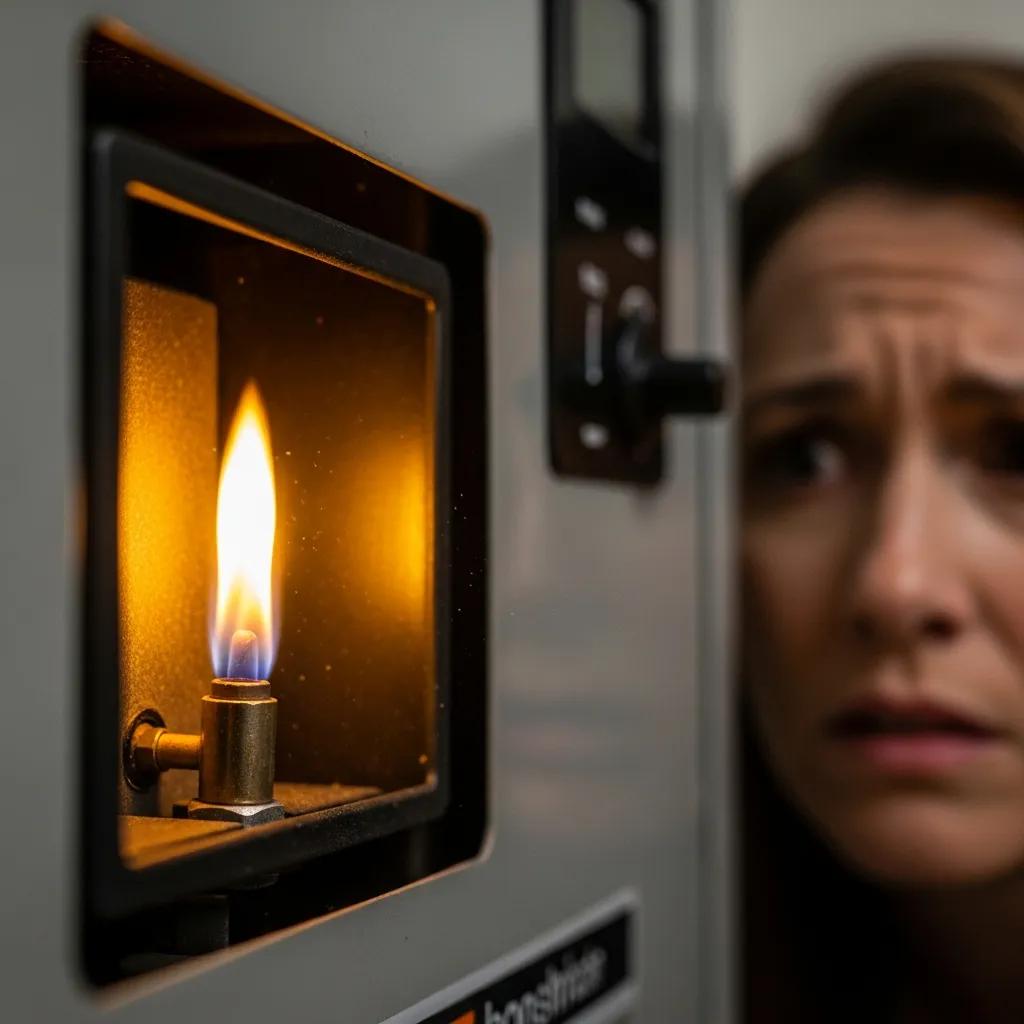 Close-up view of a furnace pilot flame showing warning signs of incomplete combustion