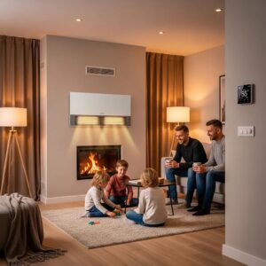 Duct Replacement in Greensboro, NC 2 Cozy living room with a modern heating system, highlighting family comfort and warmth